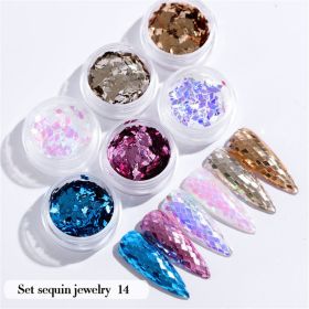 6PCS/Set Nail Beauty Chrome Glitter Kit;  Nail Sequin Nail Art Mirror Powder Decoration (design: 14)